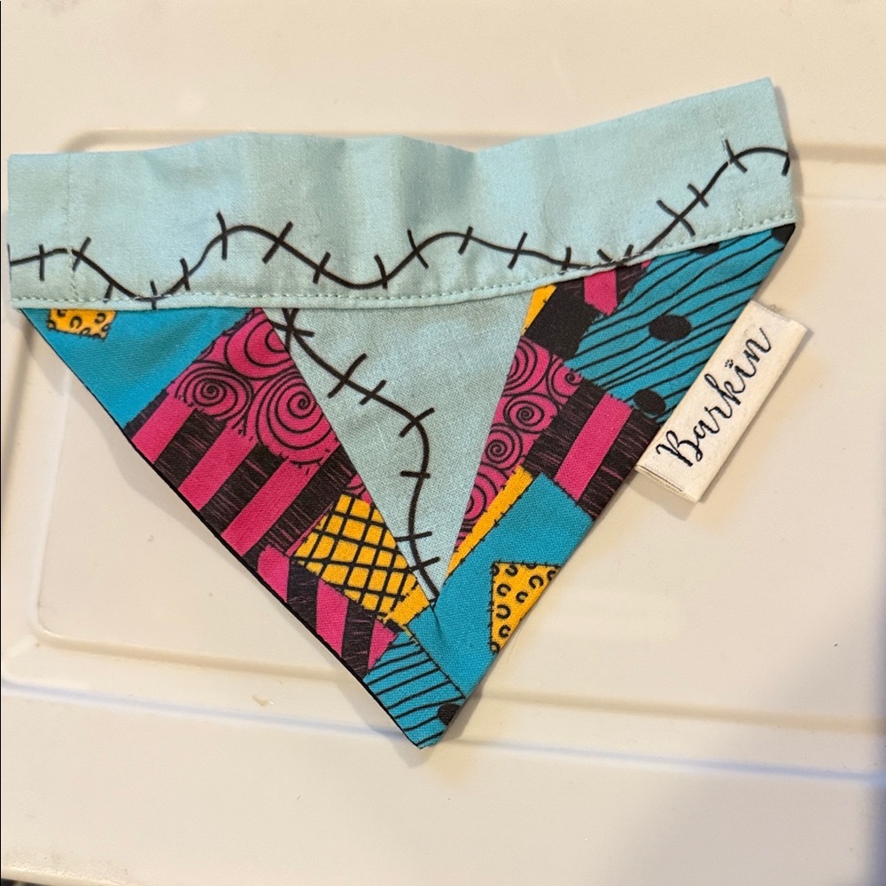 Barkin over the collar 7” Vibrant Patchwork Dog/cat Bandana reversible